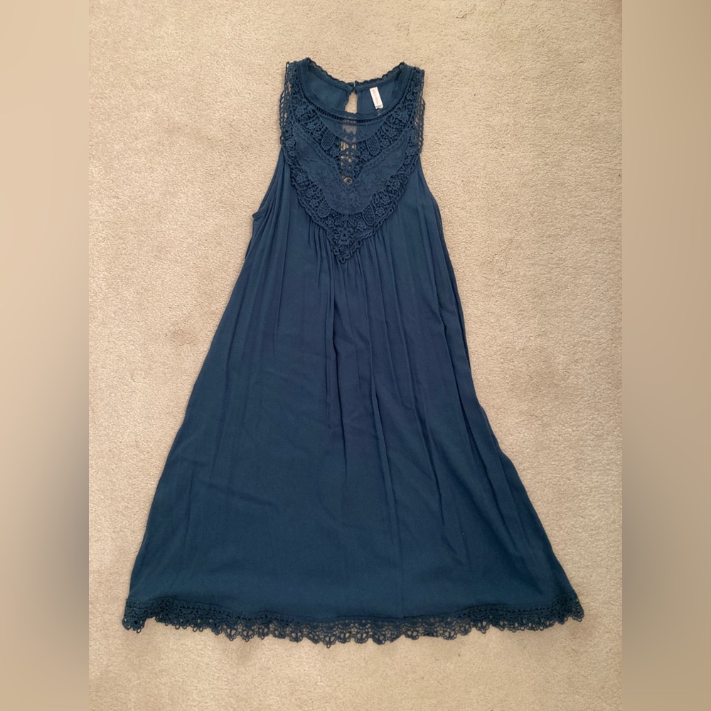 Blue Dress with Lace Accents